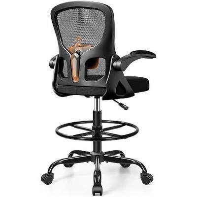 Drafting Chair, Tall Office Chair for Standing Desk with Flip-Up Armrests, Adjustable Foot Ring & Lumbar Support, Breathable Mesh High Desk Stool for Studio & Drafting Table, Black