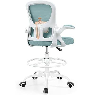 Drafting Chair, Tall Office Chair for Standing Desk with Flip-Up Armrests, Adjustable Foot Ring & Lumbar Support, Breathable Mesh High Desk Stool for Studio & Drafting Table, Light Blue