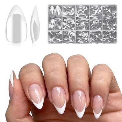 White French Tip Press on Nails Stiletto Short - 120Pcs French Tip Clear Acrylic Nails Tips for Nail Extension, 15Sizes Stiletto Fake Nails Full Cover Nail Tips for Nail DIY