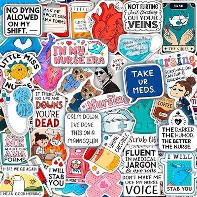 100Pcs Funny Nurse Stickers for Water Bottle, Laptop - Nurse Appreciation Gifts, RN Party Supplies - Nursing Week, Healthcare Medical Hospital Stickers