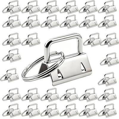100Pcs Silver Key Fob Hardware Set, 1 Inch Metal Key Fob Tabs with Swivel Split Key Rings DIY Wristlet Lanyard Making Supplies for Leather Craft & Custom Keychain Projects