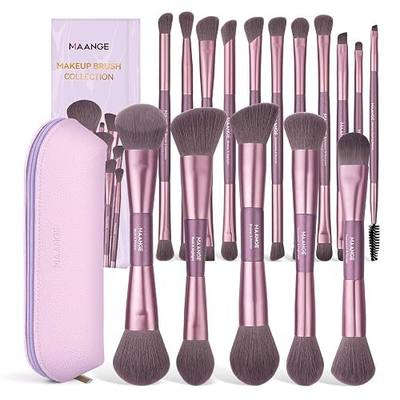 MAANGE 16pcs Double Ended Makeup Brush Set with Travel Case, Professional Face & Eye Makeup Brushes Powder Foundation Blush Concealers Eyeshadows Eyeliner Blending Brushes (16 IN 32 brush set)-Purple