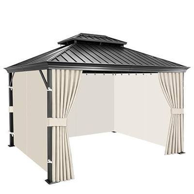 10x12 Gazebo Curtains, 4-Panels Gazebo Replacement Curtains with Zipper & Hooks, Outdoor Waterproof Sidewalls for Patio, Pergola, Yard, Garden(Beige, 10'×12')