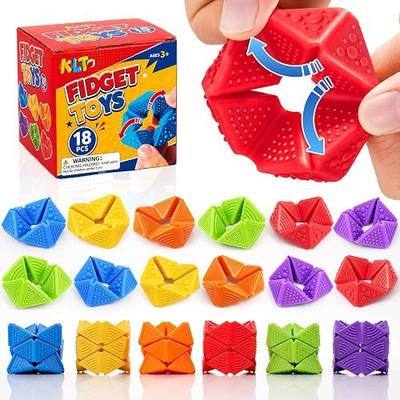 KLT Fidget Toys Bulk for Kids: 18 Pack Sensory Flip Toys with 4 Textures - Quiet Bulk Classroom Prize Toys for School Rewards - Calming Focus Tool for Autism