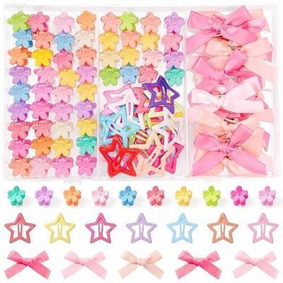 120PCS Colorful Hair Accessories for Girls Hair Clip Set | 70PCS Mini Flower Hair Clips+20PCS Mini Hair Bows+30PCS Star Hair Clips
