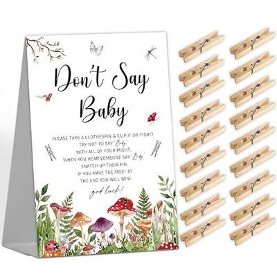 Lady Bug Themed Don't Say Baby Clothespin Games (1 Sign + 50 Mini Wooden Clothespins), A little Love Bug Ladybug Baby Shower Games for Guests, Gender Reveal Ideas Party Decorations, 17