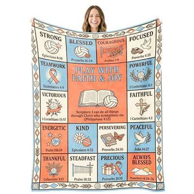 Christian Volleyball Throw Blanket - Gift for Teen Girls, Athletes, Coaches | Bible Verse Sports Flannel Polyester Blanket, Inspirational Scripture Gifts for Teen Girls, Athletes, Coaches, 50x60Inch
