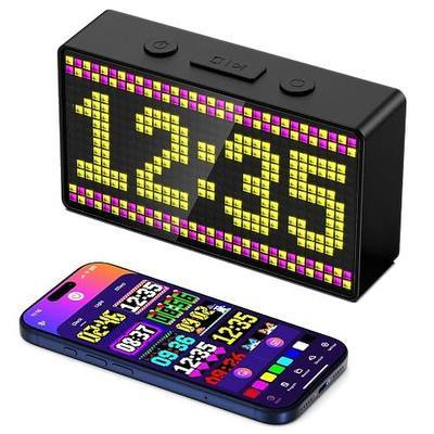 Smart Pixel Clock, LED Display Alarm Clock, Application Control, Custom Text and Emoticon Materials, Multi-Functional use, Suitable for Living Room, Bedroom, Sports Timing, Countdown
