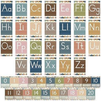 Boho Bulletin Board Letters and Numbers,ABC Alphabet Poster Classroom Decor | 26 letter cards, numbers 0-20, 200 adhesive dots, durable laminated cardstock, easy setup, homeschool and daycare use