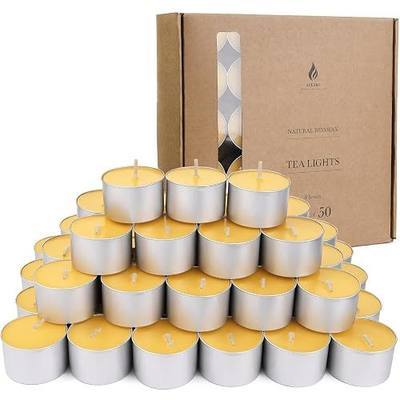 50-Pack Pure Beeswax Tealight Candles, Aluminum Cups, Approx. 8H Burn | Natural Honey Aroma, Lead-Free Cotton Wicks, Dripless & Smokeless, Non-Toxic, Air Purifying, Unscented, Home & Events