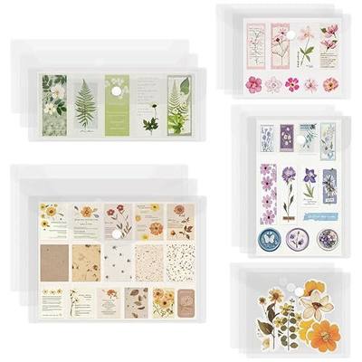 DHATMYC 15 Pack Sticker Organizer Bags Storage Pockets 5 Sizes with Snap | Clear Reusable Plastic Envelopes Pouches For Sticker Holder, Washi Tape Organizer & Scrapbook Paper Storage