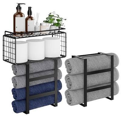 Vatex Towel Racks for Bathroom Wall Mounted, 4-Tier Bathroom Towel Rack with Shelf and Basket, Hold 6 Large Rolled Towels, 32-Inch Heavy Duty Towel Storage for Bathroom, RV, Black