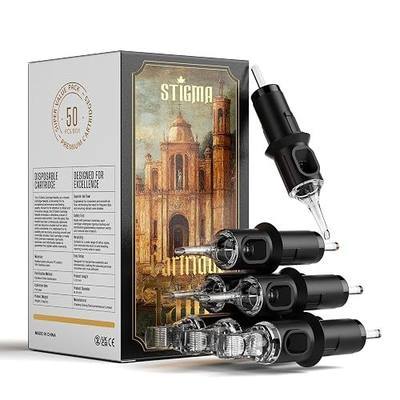 STIGMA 50PCS Tattoo Needles Cartridge Assorted Mixed Size 1007RL 1007RM 1209RL 1209RS 1215RM *10Pcs Each Disposable Tattoo Cartridges Round Liner Shader Magnum EN05X-50KIT-V