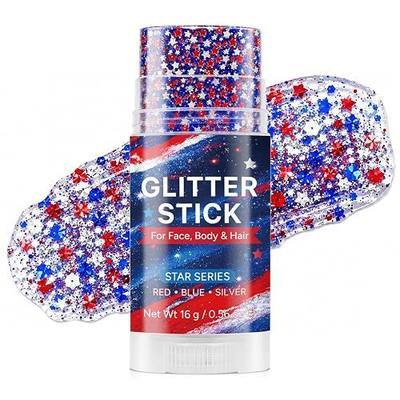 Red Silver Blue Hair Glitter Stick, 4th of July Patriotic America Flag Star Face Body Glitter, Sparkling Face Hair Glitter for Outfits Women Kids, American Flag Makeup for Independence Day