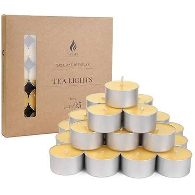25-Pack Pure Beeswax Tealight Candles, Aluminum Cups, Approx. 6H Burn | Natural Honey Aroma, Lead-Free Cotton Wicks, Dripless & Smokeless, Non-Toxic, Air Purifying, Unscented, Home & Events