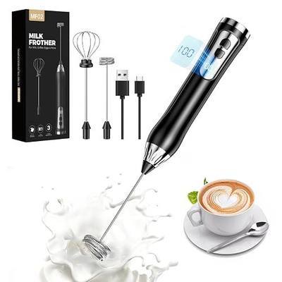 Rechargeable Milk Frother Handheld, IP67 Waterproof Coffee Frother with Digital Battery Display, 3-Speed Electric Milk Frother for Coffee, Latte, Cappuccino, Matcha, Protein Shakes & Eggs (Black)