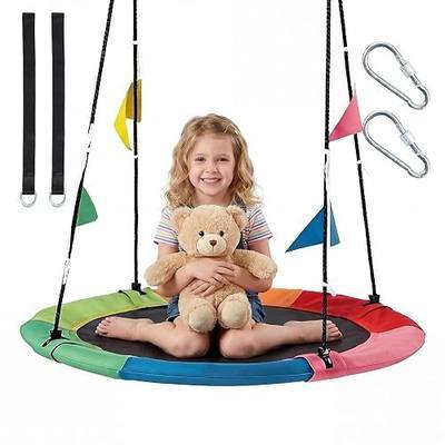 DUMOS 40 Inch Saucer Tree Swing for Kids & Adults, Family Fun, Rainbow | Adjustable ropes for trees & swing sets, all-weather outdoor use, builds balance & coordination, ideal gift for kids