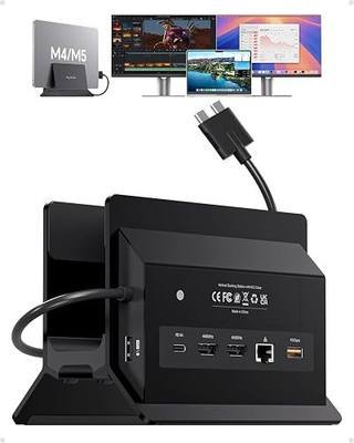 MacBook Docking Station Dual Monitor 4K@60Hz for MacBook Pro/Air M5/M4 | PULWTOP Vertical Laptop Dock Stand with M.2 NVMe SSD Enclosure, 2 HDMI, 10Gbps USB A/C, Ethernet, PD for Home & Office, Black