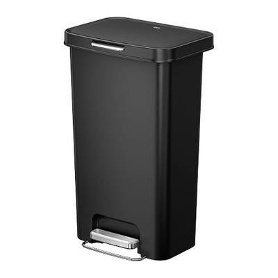 EKO 45L/12 Gal Pet-Lock Kitchen Trash Can with Lid, Plastic Step Can, Black | pet lock lid, soft close, stay-open mode, 100,000-step pedal, dent-resistant resin, bag fixer, rear handle
