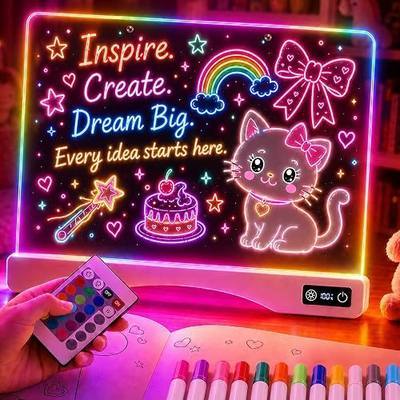 Rechargeable Led Drawing Board for Kids, 16" Adjustable Brightness Led Drawing Pad with Remote Control, 21 Light Effects Acrylic Light Up Dry Erase Board with 12 Markers, Birthday Gift for Girls Boys
