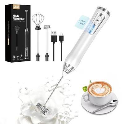 Rechargeable Milk Frother Handheld, IP67 Waterproof Coffee Frother with Digital Battery Display, 3-Speed Electric Milk Frother for Coffee, Latte, Cappuccino, Matcha, Protein Shakes & Eggs (White)
