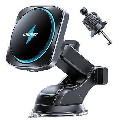 Chgeek for MagSafe Car Mount Charger, Wireless Car Charger Magnetic Car Phone Holder Mount Fit for iPhone17 16 15 14 13 12 MagSafe Case, Vent/Windshield/Dash Phone Mount Holder Fast Cooling Charger