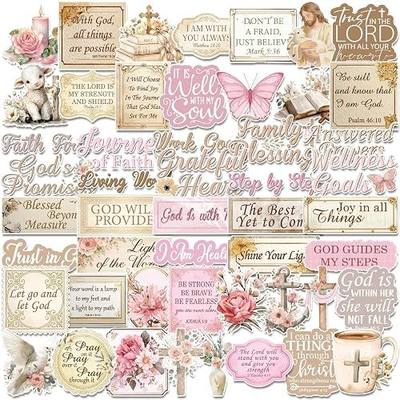 Christian Prayer Board Stickers - 50 Pcs Pink Jesus Bible Supplies | Verse Gifts for Adults Women Girls Religious Waterproof Vinyl Decals for Kindle Case Water Bottle Book Scrapbook Skateboard