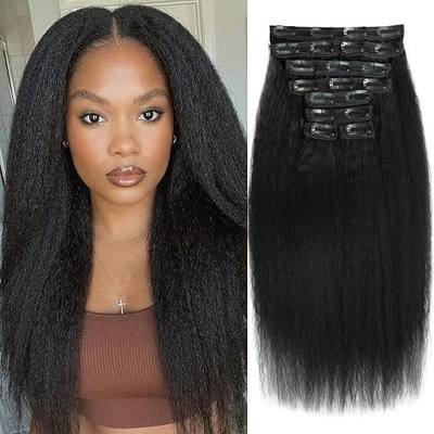 14 Inch Kinky Straight Clip in Hair Extensions Real Human Hair 8pcs 20Clips 110g Yaki Straight Clip Ins Full Head Brazilian Remy Human Hair Extensions Double Weft Clip Ins For Women Natural Black