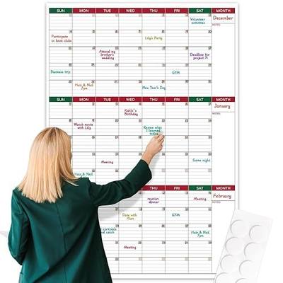 Dry Erase Calendar for Wall - Dry Erase Calendar, 28'' x 40'', White Board Calendar Dry Erase with 10 Round Stickers, Vertical Layout for Home/School/Office