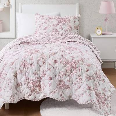 Madison Park Essentials Reversible Floral Pink Twin Quilt Set, 2pc | Scalloped Edge, Elegant Gift for Her, All-Season Bedding Set, Lightweight, Machine Washable, Cozy, Breathable, Soft