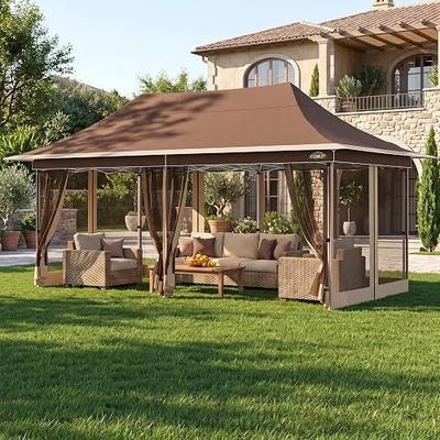 COBIZI 12x20 Pop up Canopy Tent Gazebo, Party Tents for Parties | Carpas para Fiestas, Large Outdoor Popup Patio Screened Gazebos, Shelter Tents with Net for Backyard, Commercial,Brown