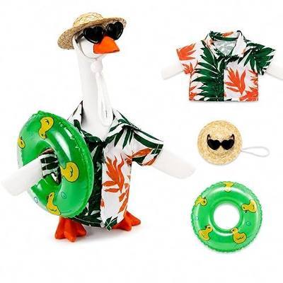 Summer and Hawaiian 7 Inch Desk Goose Outfits | Desk Goose Clothes with Swim Rings and Sunglasses Costume,Mini Goose Clothes Summer Home Office Desk Decor
