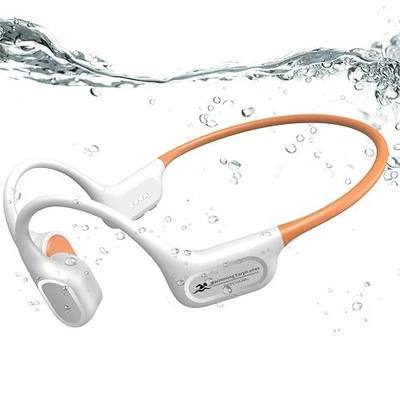 IP68 Waterproof Swimming Headphones, Bone Conduction Bluetooth 6.0 Headphones, Built-in 32GB MP3 Player, Soft Lightweight Open-Ear Design for Swimming Marathons Showers Cycling(Cream Orange