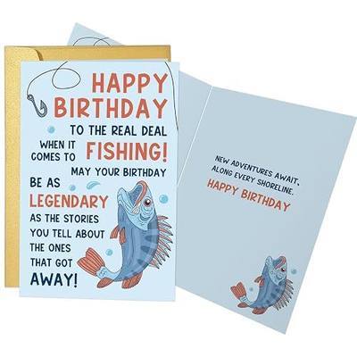 Chenive Funny Fishing Birthday Card for Men, Fisherman Birthday Greeting Card, Humorous Angler Joke Bday Card for Dad Husband Grandpa Uncle Friend with Envelope