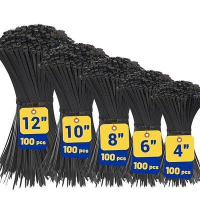 500PCS Zip Ties Assorted Sizes (4/6/8/10/12 Inch) – 500PCS Each – Black Self-Locking Nylon Cable Ties – Multipurpose Wire Ties for Home, Office, Garden, Workshop – Indoor/Outdoor Use