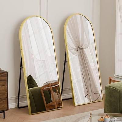 NicBex 56"×18" Full Length Mirror, 2 Pcs Shatterproof Tempered Glass Floor Mirror, Alum Alloy Thin Frame Standing Mirror with Freestanding/Leaning/Wall Mount for Bedroom, Living Room & Entryway, Gold