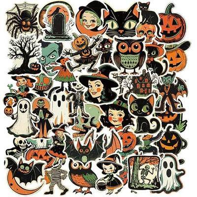 Halloween Vintage Stickers Bulk - 50 Pcs Retro Spooky Party Favors | Pumpkin Gift Decorations for Kids Adults, Scary Decals Prizes Items Accessories for Classroom School Scrapbook Phone Laptop