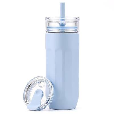 chunmo 18 oz Vacuum Insulated Glass Tumbler with Straw Lid & Spout Lid - Keeps Drinks Cold for 12 Hrs - Perfect Size Iced Coffee Cup - Smoothie Cup - Dishwasher Safe