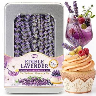 60+ PCS Edible Lavender Sprigs 1.1oz for Cocktails & Dessert Decor | 6.69'' edible lavender and culinary lavender sprigs as edible flower garnish for cocktail, drinks, dessert, tea and DIY craft