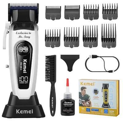 KEMEI 90-4 Professional Hair Clippers for Men, 11500 RPM Barber Clippers with LED Display, Cordless Hair Trimmer with DLC Blade & Charging Base, 2000 mAh Hair Clipper for Barbers Haircut Kit, White