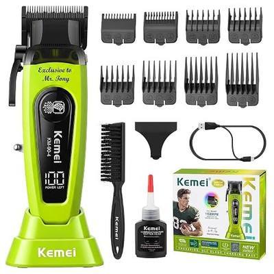 KEMEI 90-4 Professional Hair Clippers for Men, 11500 RPM Barber Clippers with LED Display, Cordless Hair Trimmer with DLC Blade & Charging Base, 2000 mAh Hair Clipper for Barbers Haircut Kit, Green
