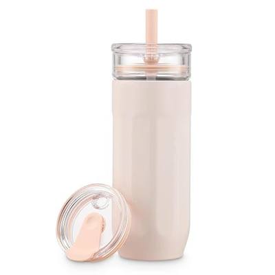chunmo 18 oz Vacuum Insulated Glass Tumbler with Straw Lid & Spout Lid - Keeps Drinks Cold for 12 Hrs - Perfect Size Iced Coffee Cup - Smoothie Cup - Dishwasher Safe
