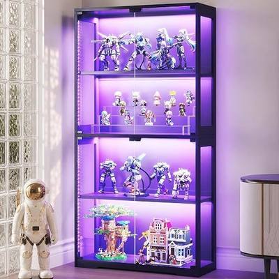 AODK Glass Display Cabinet with Glass Doors, RGB Light Display Case, 4-Tier Storage Cabinet Display Shelf for Showcase, Black Curio Cabinet for Collectibles