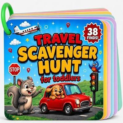 Travel Scavenger Hunt for Toddlers - 38 Finds, Car Games for Kids Ages 2-5, Road Trip Activities Cards on a Ring, Screen-Free Car Activities for Toddlers, Gift for Boys & Girls