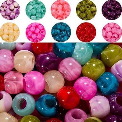 120Pcs 12mm Large Hole Acrylic Beads for Carabiner Bag Charms | Marbled barrel beads with 5.5 mm holes; ten fixed colors, 12 each; reusable storage box for chunky accessories