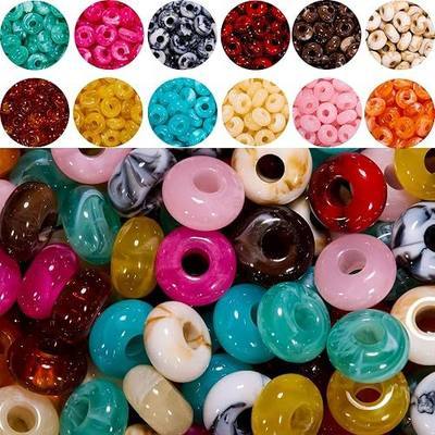 120Pcs Large Hole Acrylic Beads for Carabiner Bag Charms, 14mm | Marbled acrylic rondelle beads for compatible bag charm clips; 12 fixed colors, 10 each; reusable storage box