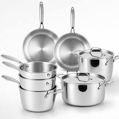 Nuwave Pro-Smart 9-Piece, 3.1mm Tri-Ply Clad Stainless Steel Cookware Set | Premium nestable space-saving pots and pans set. Heavy-duty 18/10 surgical grade construction. Induction ready & oven safe.