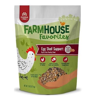 Manna Pro Farmhouse Favorites Fly & Fruit Egg Shell Support Poultry Treat for Chickens, Turkeys, and Gamebirds, Scratch, Insect & Fruit Blend with Calcium for Strong Eggshells, 7 lb