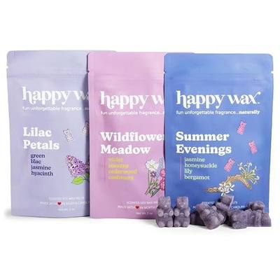 Happy Wax Floral Collection: Natural, Non-Toxic Scented Soy Wax Melts – Total 6oz Variety Pack: Summer Evenings, Lilac Petals, Wildflower Meadow