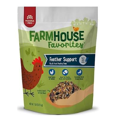 Manna Pro Farmhouse Favorites Fly & Fruit Feather Support Poultry Treat, Duck Treat, Gamebirds, Scratch, Insect & Fruit Blend with Zinc, Biotin & Omega-3s, 7 lb